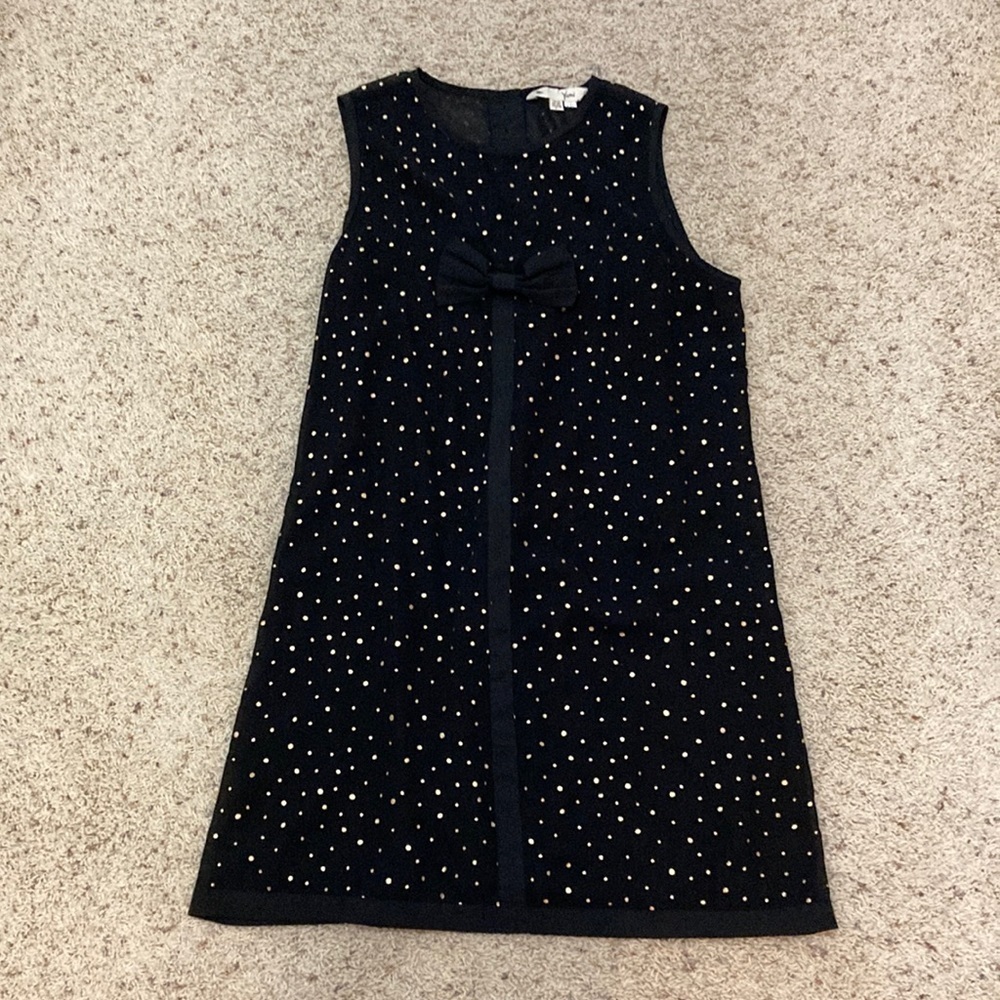 Yumi Black Bow Dress w/ Gold Polka Dots